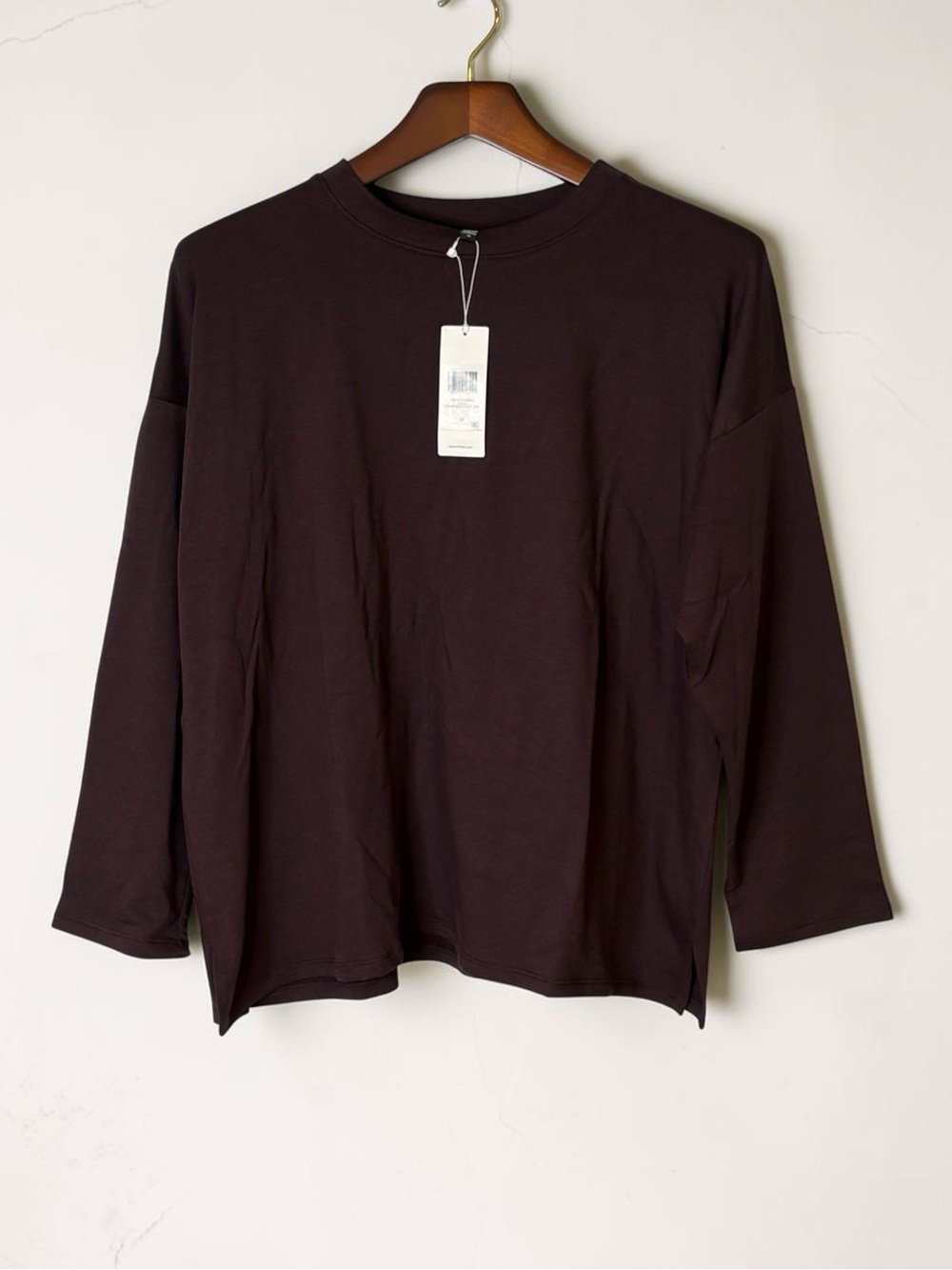 NWT Eileen Fisher Cassis Cozy Brushed Terry Boxy Crew Neck Top 1X